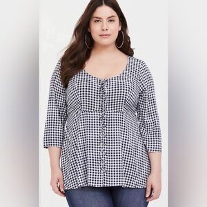 Torrid Navy Blue and White Checkered Blouse